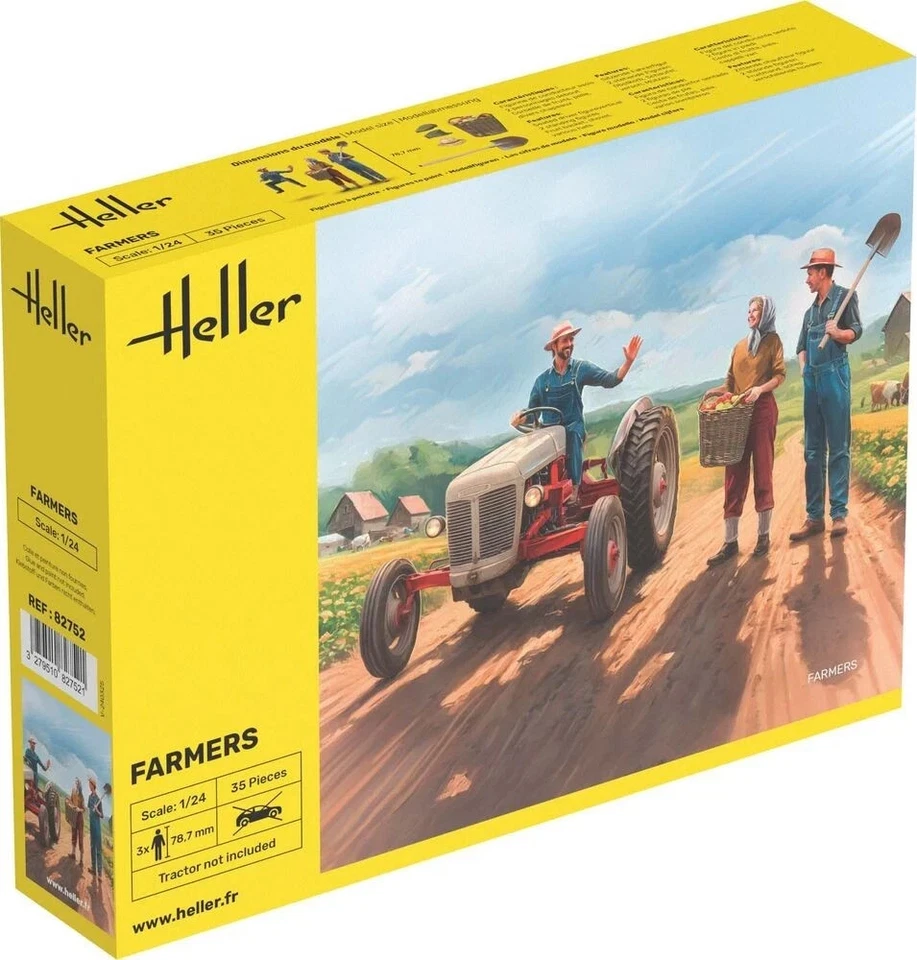 HELLER 1:24 KIT  3 FIGURE IN PLASTICA CONTADINI FARMERS 3 PEZZI   ART 82752 - Immagine 1 di 1