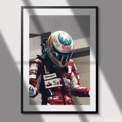Casco de código de barras Fernando Alonso F1 Ferrari impresión póster arte de carreras Foto 1 de 4