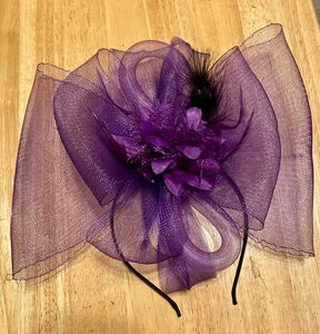 Fascinator Headband Purple Adjustable For Wearing On Side Or Top Handcrafted - Picture 1 of 5