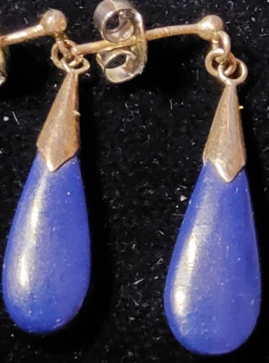 Vtg Sterling Silver Blue Kyanite Dangle Earring 1" - Image 1 of 4