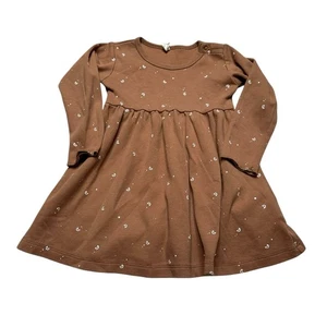 QUINCY MAE Brown Long Sleeve Jersey Dress Moons Print Girls Size 18-24 Months - Picture 1 of 6