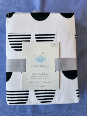 Sábana Cuna Estándar Ajustada Cloud Island Blanco y Negro 100% Algodón Nueva Foto 1 de 4