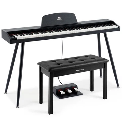 Black 88Key Semi Weighted Electric Digital Piano w/3Pedal,USB/MIDI,Storage Stool - Image 1 of 4