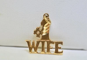 14k Yellow Gold Diamond Cut #1 Wife Charm Necklace Pendant ~ - Picture 1 of 4