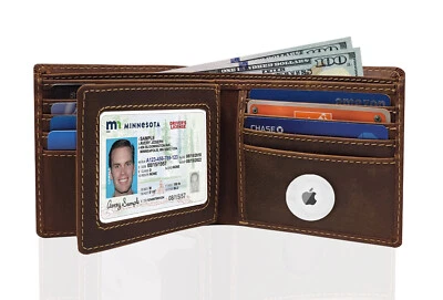 Cartera Airtag para Hombres Cuero Genuino Tarjeta de Crédito Dinero Airtag Soporte Air Tag Estuche Foto 1 de 4