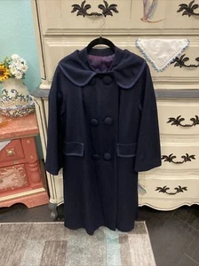 Vintage 1960’s Union Made Navy Blue Wool 6 Button Coat Size Small - Picture 1 of 15