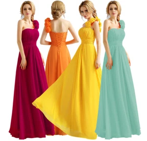 One Shoulder Strap Chiffon Bridesmaid Prom Party Evening Maxi Dress With Flower - Picture 1 of 15