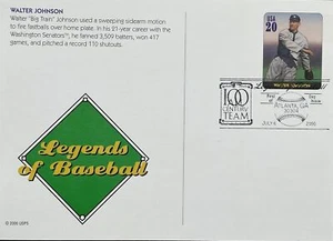 USPS Postal Card UX345 Baseball Legends Walter Johnson Washington Senators - Picture 1 of 2