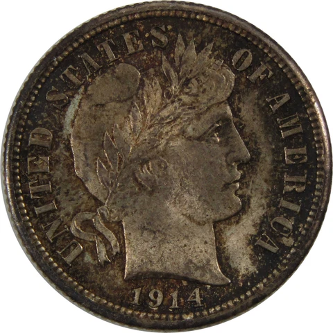 1914 Barber Dime BU Choice Uncirculated 90% Silver 10c Coin SKU:I7673 Cover