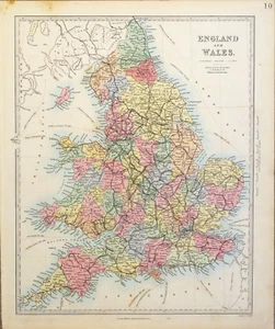 Antique Map ENGLAND & WALES RAILWAYS, SDUK Hand Coloured Engraving 1857 - Picture 1 of 4