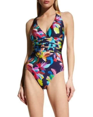 NWT  $130  Sz 10 La Blanca By The Sea Cross Back One Piece Indigo - Image 1 of 4