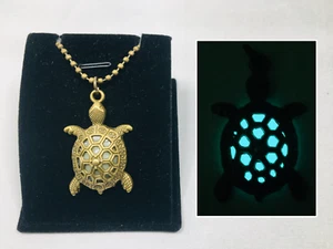 GLOW IN THE DARK Blue Bronze Sea Turtle Charm Pendant Necklace Beach Ocean - Picture 1 of 1