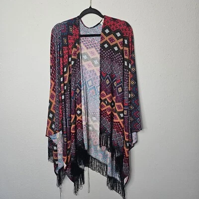 Lucky & Blessed Wrap Shawl One Size Black Fringe Stretchy Fall Southwestern - Image 1 of 4