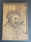 Vintage 1981 Hand Carved Wooden Fisherman Face Beard Pipe 10x15 Preowned Signed