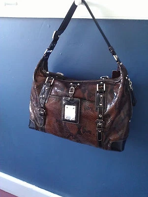NWT RAFE NEW YORK DIANA LARGE BROWN/BLACK SNAKE EMBOSSED LEATHER HOBO HANDBAG  - Image 1 of 4