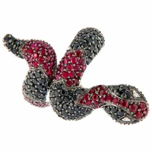 Dark Deep Black Spinel With Dark Red Ruby & White CZ 5.59TCW Serpent Snake Ring - Picture 1 of 4