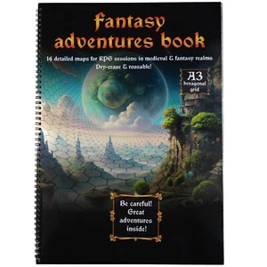 A3 Fantasy/Medieval dry erase book for RPG games - hexagonal grid - Picture 1 of 11