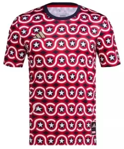 Adidas x Marvel Captain America Mens Pre-Match Soccer Jersey Size L Large HT3237 - Picture 1 of 9