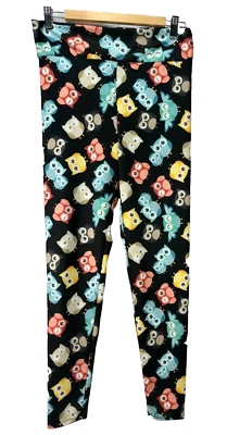 ЗОЛОТЫЕ ШВЫ йога брюки леггинсы L/XL сова узор на черный ручной работы в Америке - Изображение 1 из 4