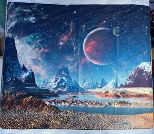 Outer Space Polyester Wall Tapestry - Galaxy Decor Moons Planets Science - Picture 1 of 3