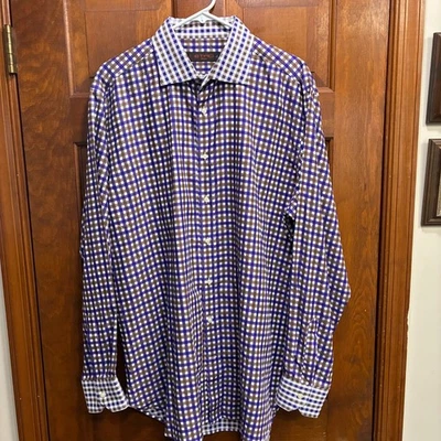 Etro Milano Shirt Mens 45 Brown Purple Check Button Up Long Sleeve Made in Italy - Image 1 of 4