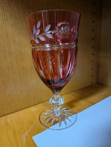 Ajka Proinnseas Cut to Clear Crystal Red Iced Tea Water Glass Goblet - Picture 1 of 5