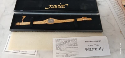 Vintage 90s Ladies Xavier Gold Toned Diamond Onyx Black Quartz Watch untested - Image 1 of 4