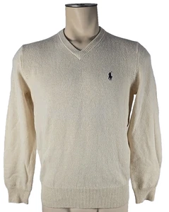 NWT - Vintage Polo Ralph Lauren Mens Lambswool Beige Vneck Sweater Sz Small - Picture 1 of 3