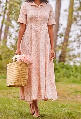 April Cornell Cornwall Governess Dress Size XL Peach Floral w/Lace Trim - Image 1 of 4
