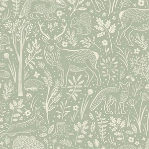 Grandeco Vinile Piccoli Sognatori Salvia Verde Bosco Carta da Parati Pasta Il Muro - Foto 1 di 7
