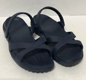 Crocs Sandals Womens 10 Meleen Crossband Slide Blue Slip On Comfort Open Toe - Picture 1 of 15