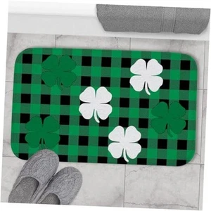 St. Patrick's Day Bath Rug and Mat, Green Black Buffalo Check Plaid Lucky - Picture 1 of 8