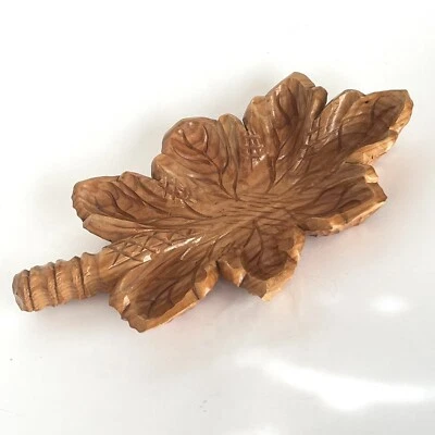 Fall Maple Leaf Wood Carved Trinket Nuts Decor Bowl Thanksgiving 14 Inch - Image 1 of 4