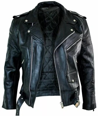 Chaqueta de cuero para motocicleta para hombre piel de búfalo genuina estilo marca motociclista negro Foto 1 de 4