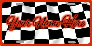 Personalizado Personalizado A Cuadros Bandera Carreras NASCAR Rojo Elegante Placa NUEVO - Imagen 1 de 1