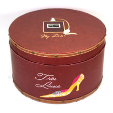Tres Luxe Hat Box - Hard Sided - Faux Leather & Embroidery - 13" Diameter