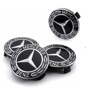 4x Mercedes schwarz Alufelge Mitte Nabenkappen 75mm A B C E S M Klasse ML CLA GLA - Bild 1 von 9