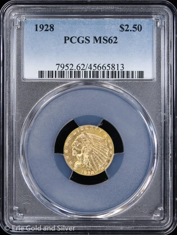 1928 $2.50 Gold Indian Head Quarter Eagle PCGS MS 62 | UNC Cover