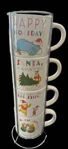 Disney Winnie The Pooh & Friends Christmas Stackable Ceramic Mugs Set of 4 - Picture 1 of 5