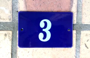 PLAQUE EMAILLEE NUMERO DE RUE EMAIL VERITABLE 800°C N° MAISON N° 3 BS FAB FRANCE - Picture 1 of 1