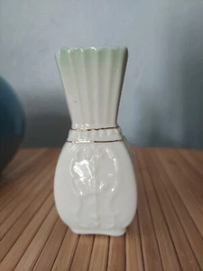 Vintage BELLEEK 3.75" tall With Green Accent & Gold Trim VASE (1965-1980) - Picture 1 of 22