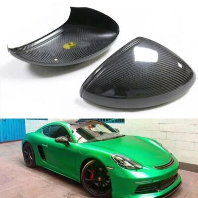 Tampa de espelho lateral de carro fibra de carbono adicionar para Porsche 718 Boxster Cayman 16-21 - Imagem 1 de 4