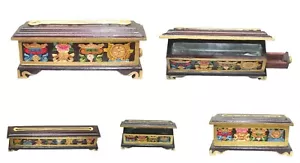 HECHO A MANO Quemador de Incienso de Madera Soporte En llamas Caja Budista Tibetano Nepal - Imagen 1 de 11