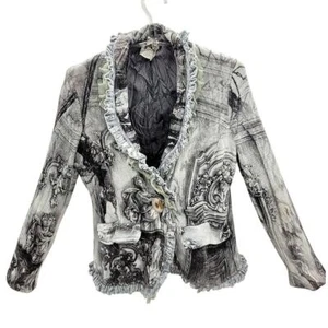 Alberto Makali Knit Lined Cherub Whimsy Goth Lace Ruffle Trim Sweater Jacket - Picture 1 of 16