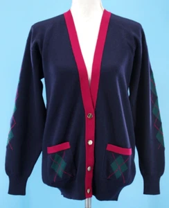 VTG Women's 80s Clan Douglas Merino Wool Cardigan Sweater Sz M 1980s Scotland - Picture 1 of 19