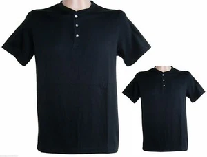 Basic  T Shirt  Herren  Gr S  46 48   Kurzarm Henley  Doppelpack  schwarz  neu - Bild 1 von 2