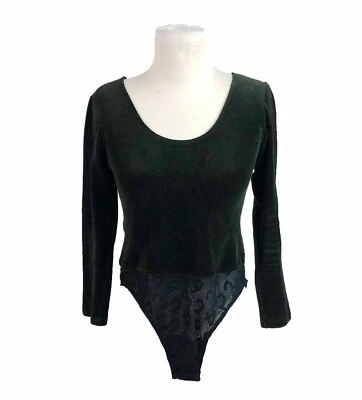 Lencería Nordstrom Vintage Años 90 Grande Terciopelo Body Cuello en V Mangas Largas Elástico Foto 1 de 4