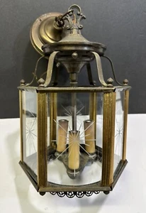 Regency French Brass Ceiling Candle Light Pendant Chandelier 6 Panel Cut Glass - Picture 1 of 8
