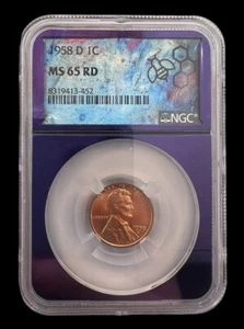 1958-D Lincoln Wheat Cent - NGC MS 65 RD - TraderBea Purple, FREE SHIPPING, 3452 - Picture 1 of 2