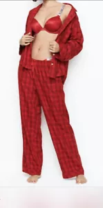 Victoria's Secret Cotton FLANNEL PJ Pajamas Pink Stripe MEDIUM / SHORT - Picture 1 of 6
